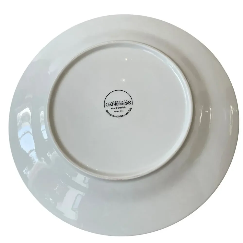 Godinger Floral Salad Plates 7.5in Porcelain Black & White Roses Set of 2 NEW
